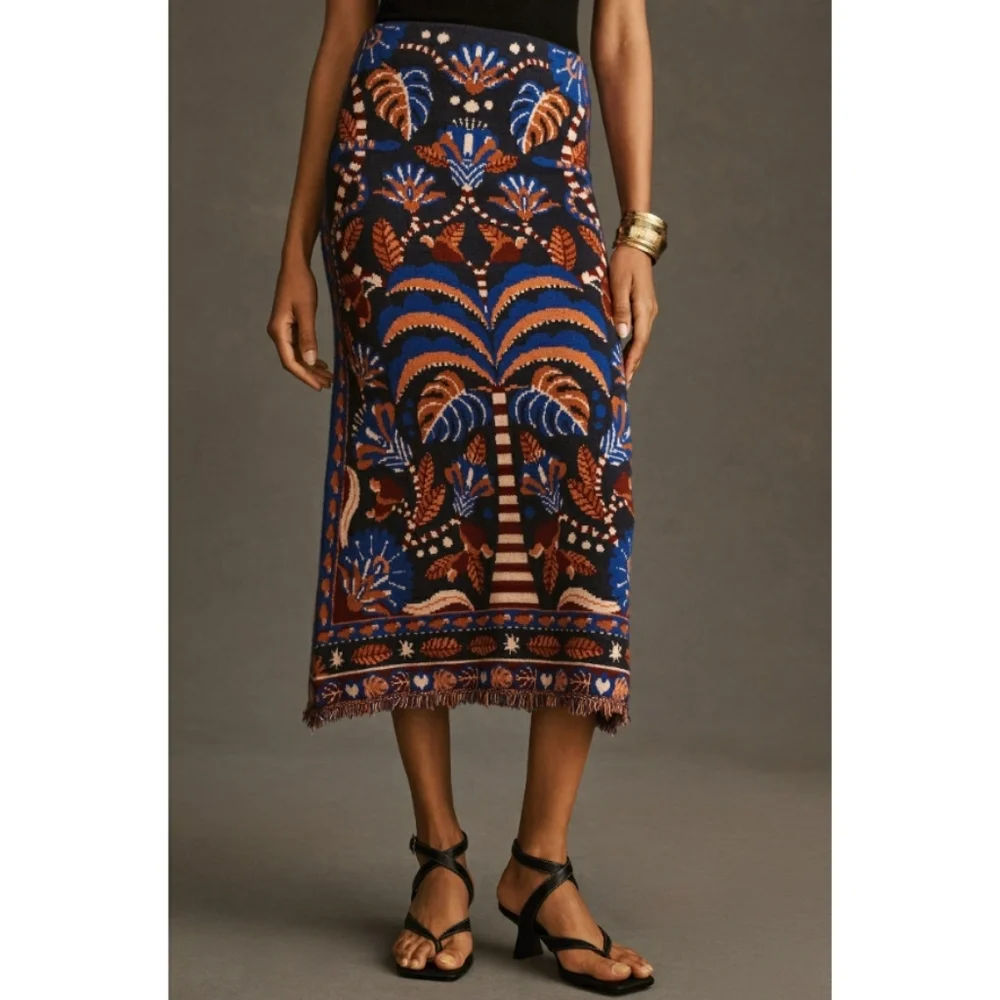 Farm Rio Nature Beauty Scarf Knit Midi Skirt - Picture 5 of 11